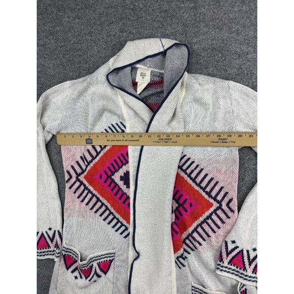 Billabong Sweater Cardigan Womens Medium Cream Pink Shawl Collar Aztec Geometric - Picture 3 of 8